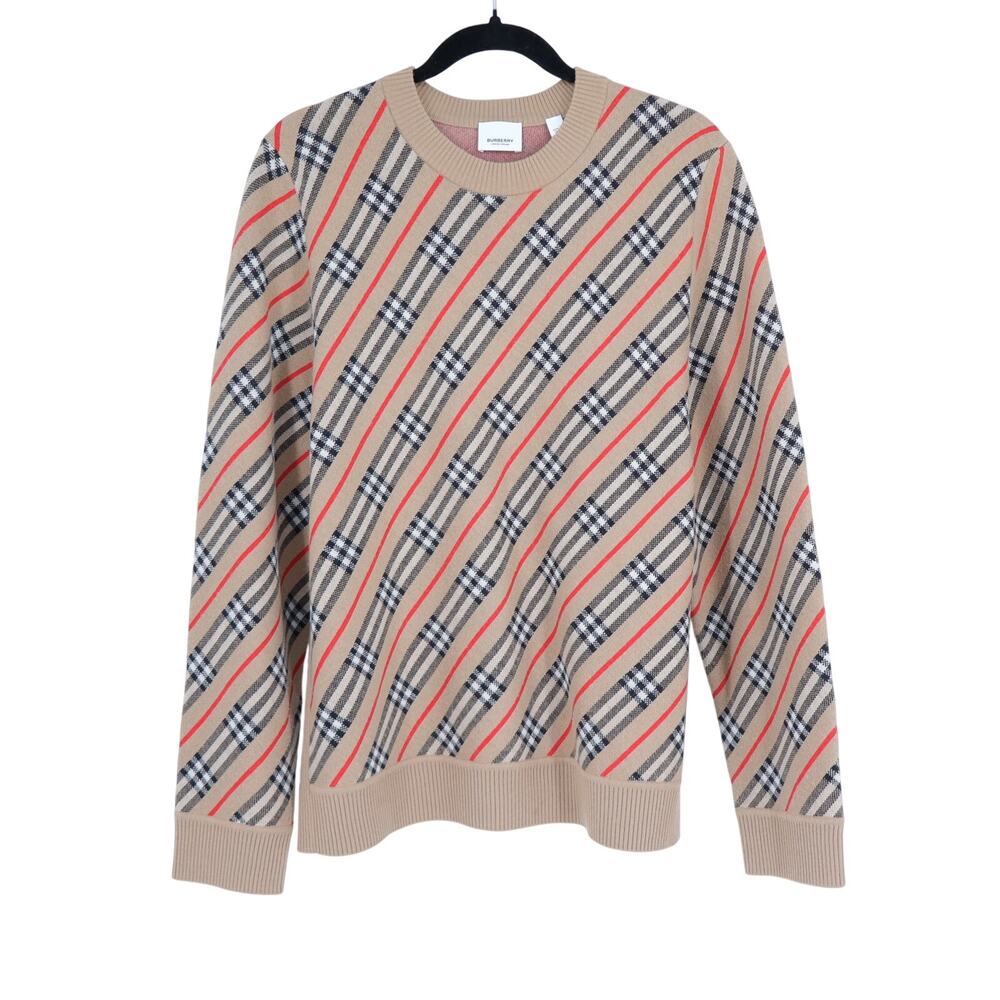 BURBERRY Clara Sweater Tan Plaid Wool Blend Pullover Vintage Check Women's L